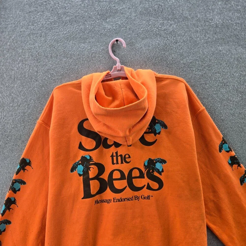 Golf Wang Men‎ Hoodie L Orange Save The Bees Graphic Print Fleece Pullover READ
